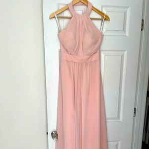Light pink David Levkoff bridesmaid dress
